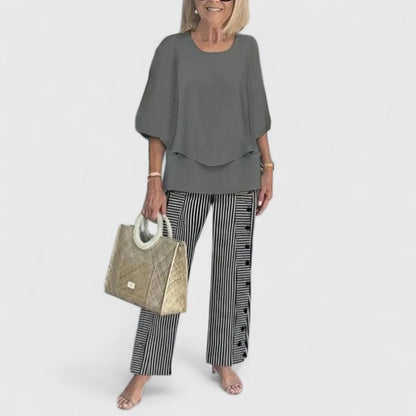 Carmela | Linen Top & Printed Wide Leg Pants Set