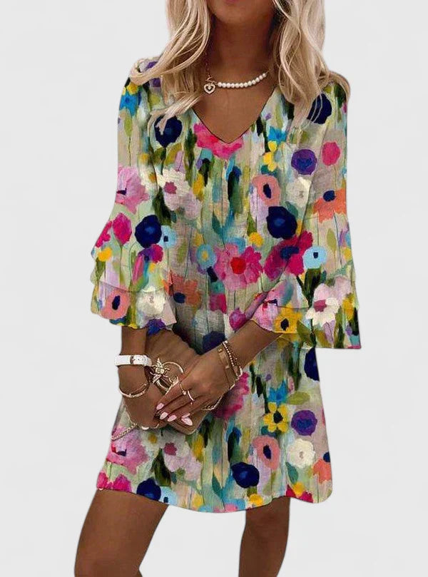 Elviera | Floral V Neck Mini Dress