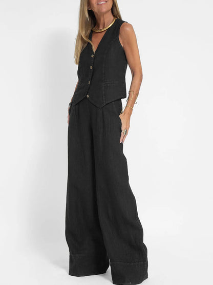 Vera | Buttoned Vest and Wide-Leg Trouser Set