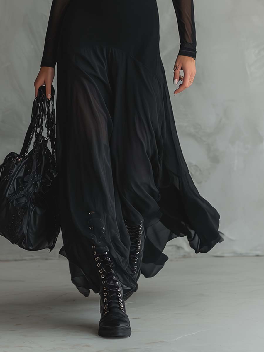 Vesna | Sheer Mesh Ruffled Maxi Gown