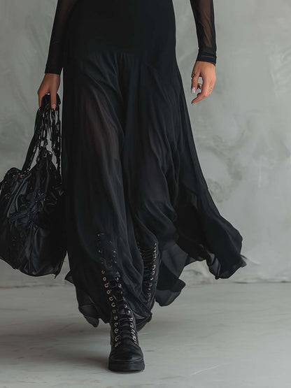 Vesna | Sheer Mesh Ruffled Maxi Gown