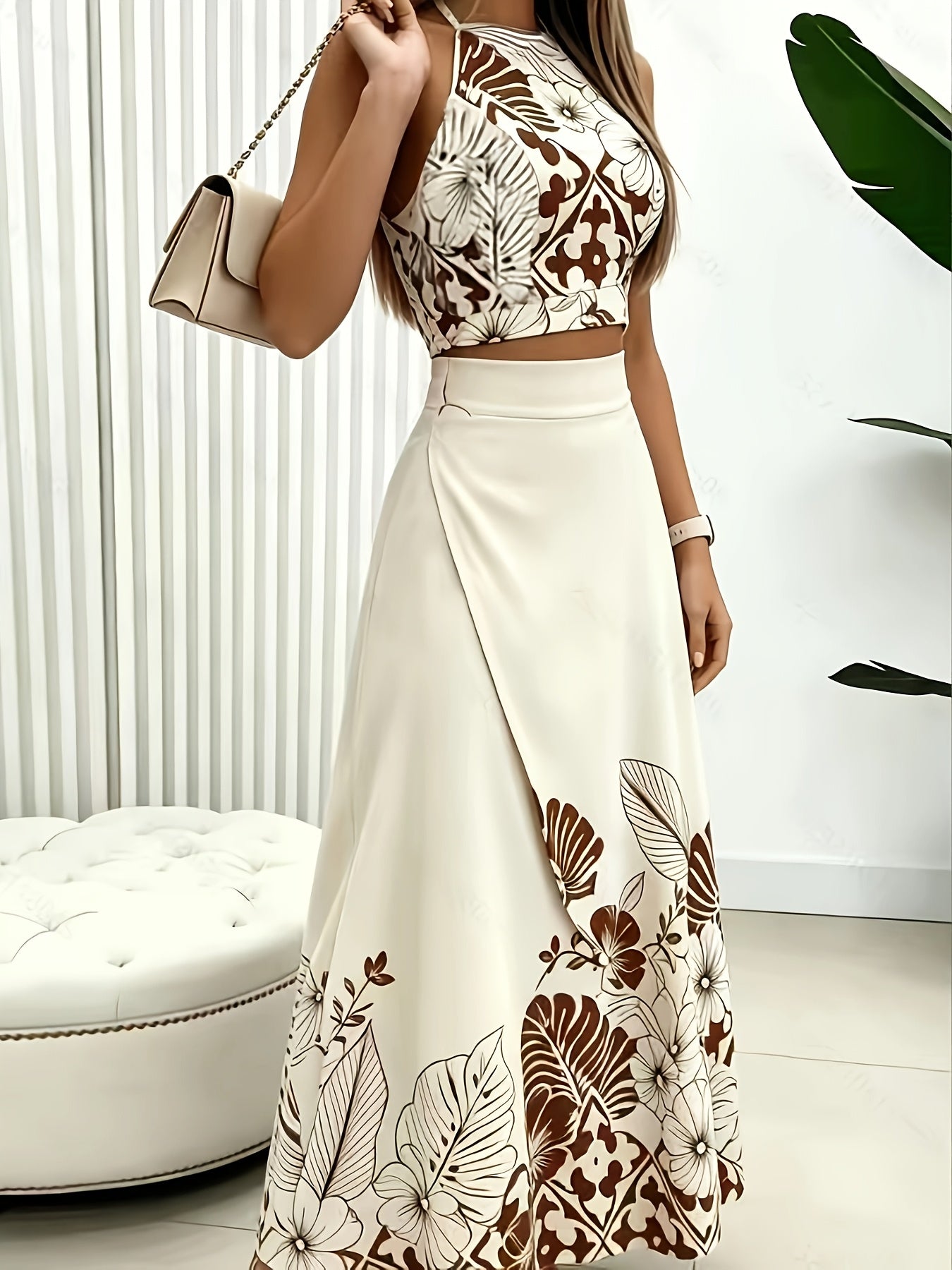 Calla | Botanical Print Halter Skirt Set