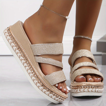Cosima | Champagne Glitter Flat Sandals