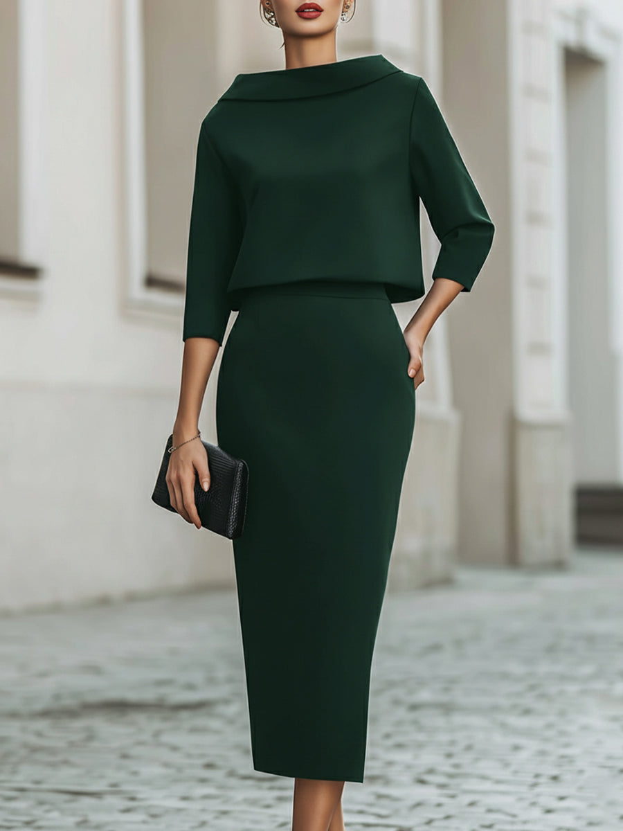 Margot | Boat Neck Top & Midi Skirt Set