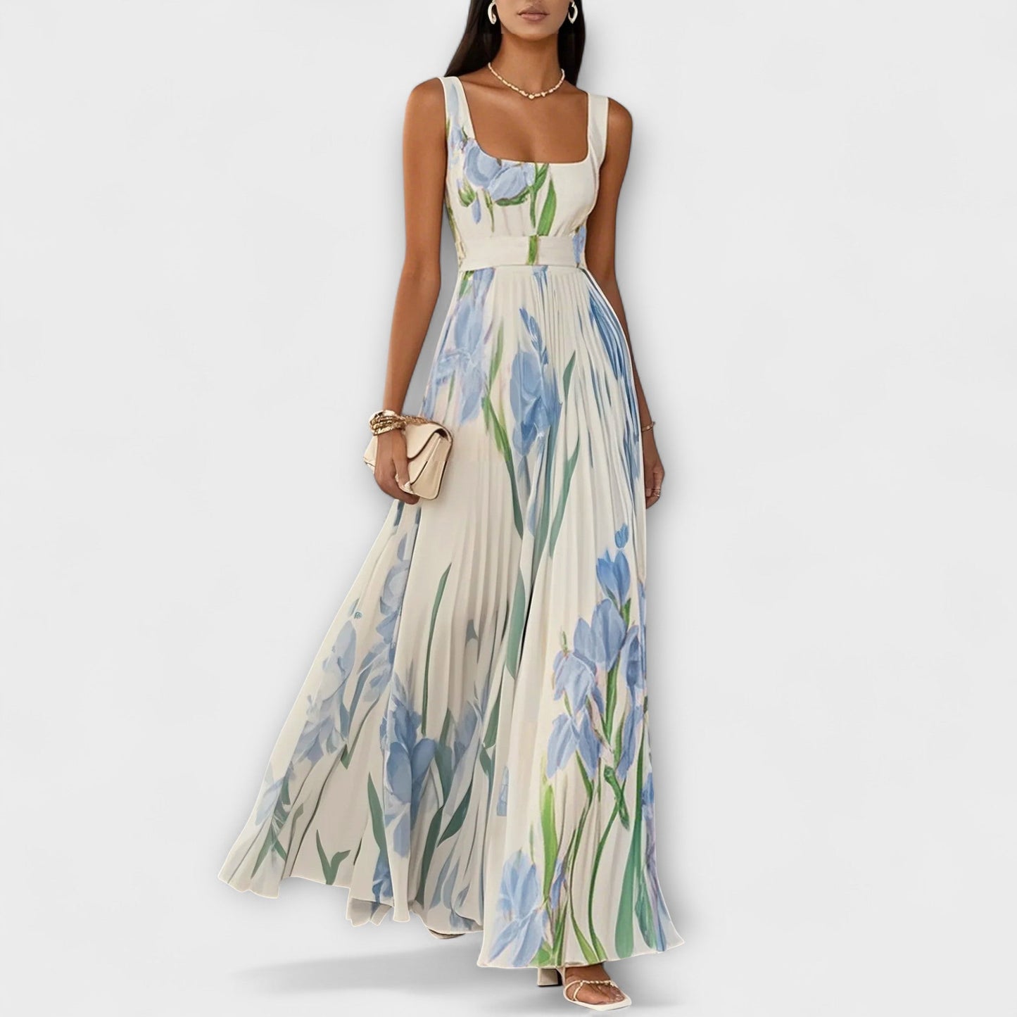 Josephine | Square Neck Floral A-Line Prom Midi Dress
