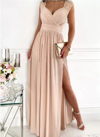 Draped V-neck maxi dress, side view