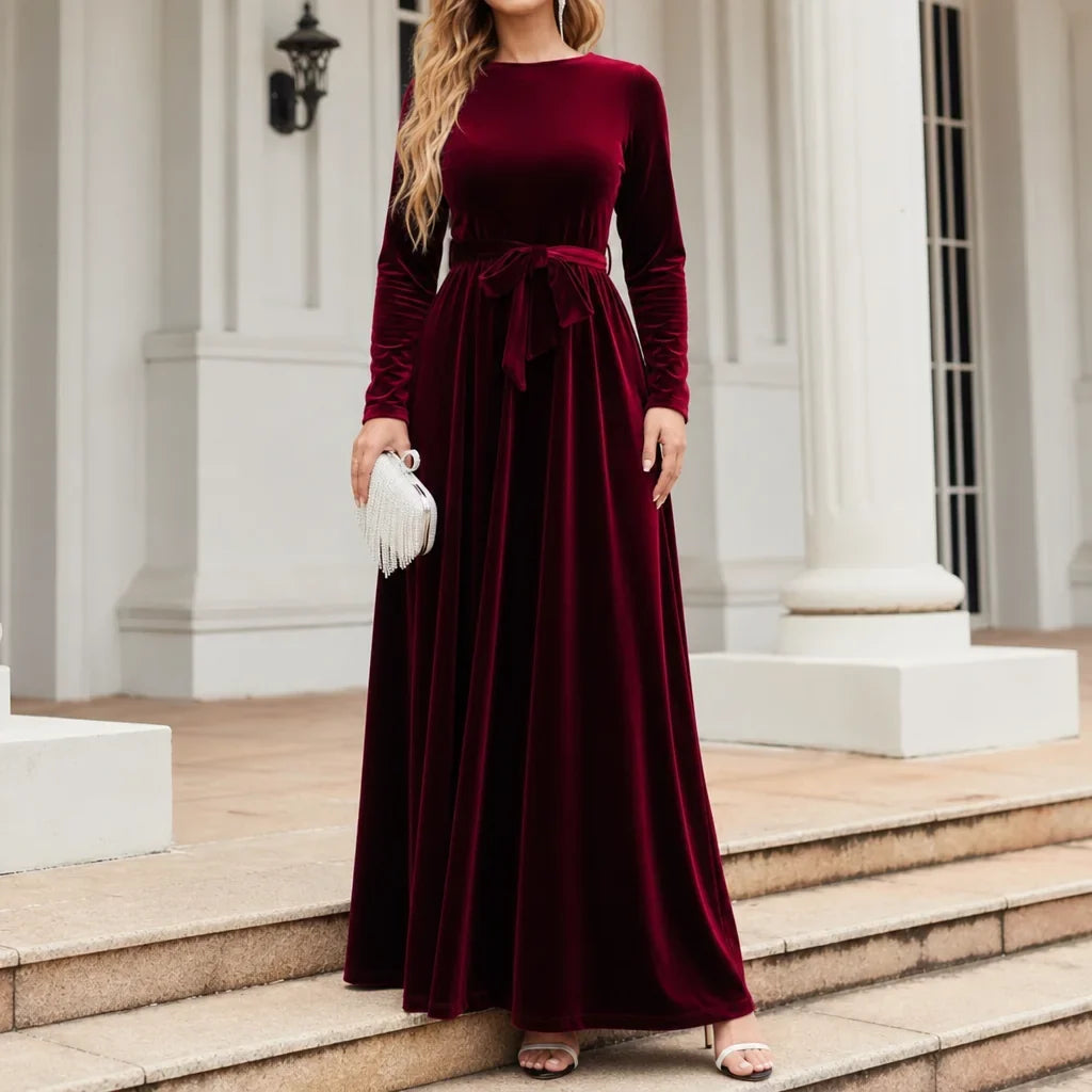 Women's Delaney belted A-line maxi dress in Red