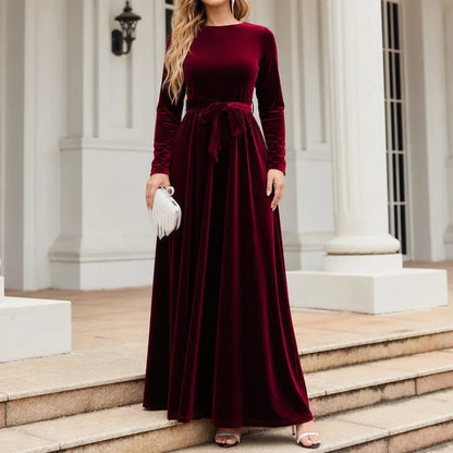 Women's Delaney belted A-line maxi dress in Red