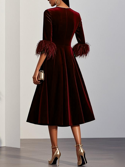 Plumelle | Feather Trim A-Line Cocktail Dress