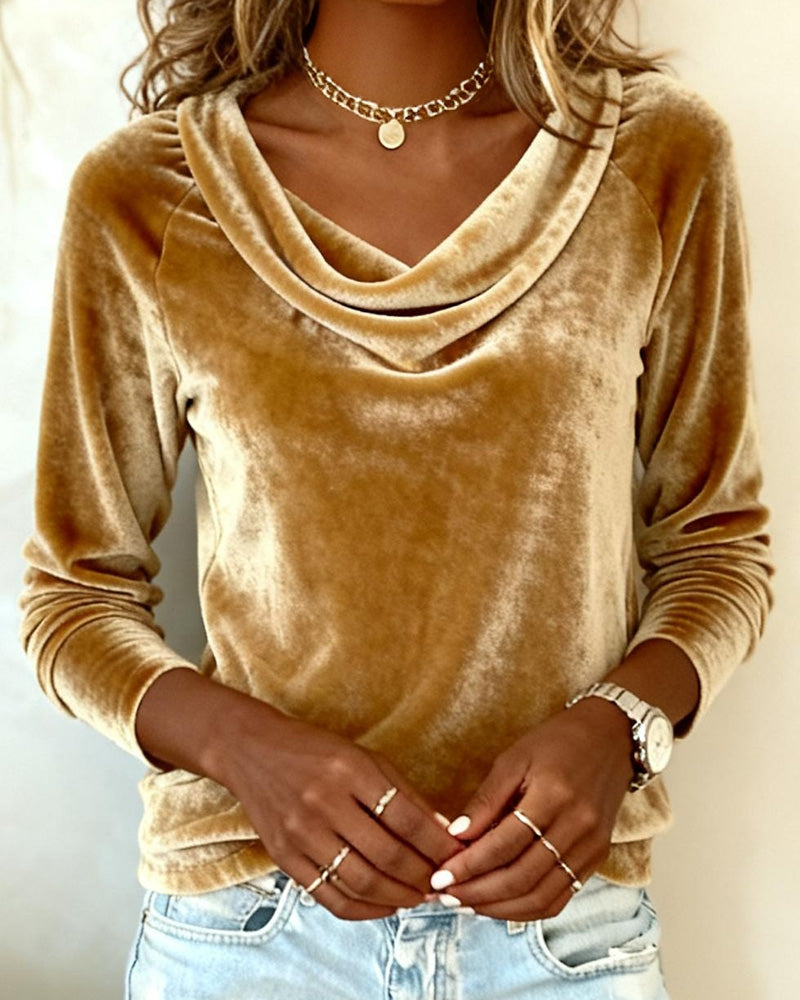 Cowl neck long sleeve top, color variant