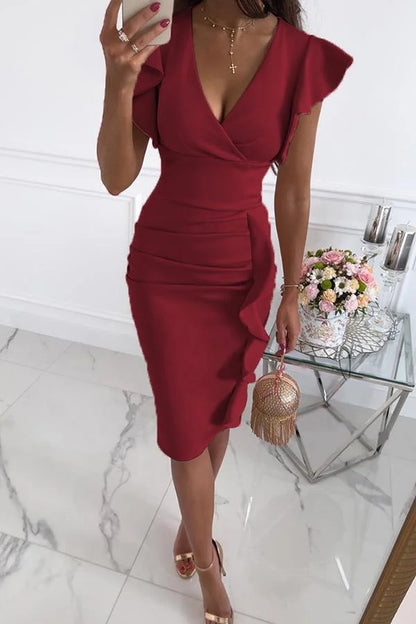 Ombeline | Ruched Skirt Midi Cocktail Dress