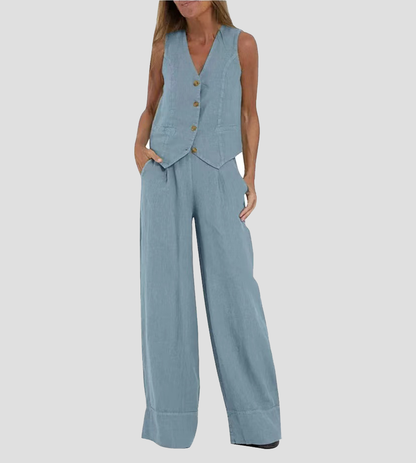 Vera | Buttoned Vest and Wide-Leg Trouser Set