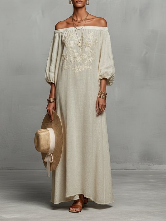 Ondine | Off-Shoulder Embroidered Maxi Dress