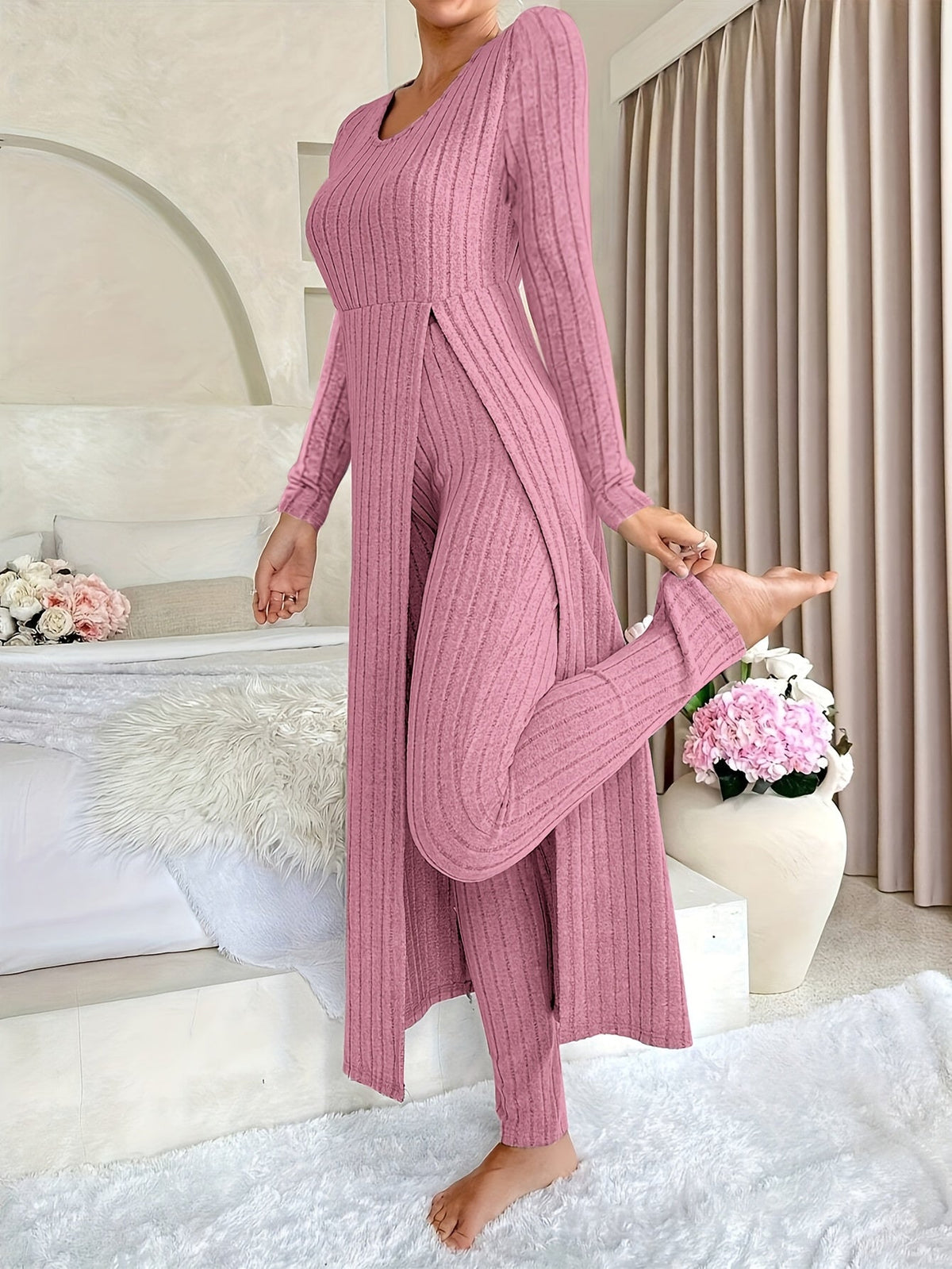 Solvi | Ribbed Knit Crew Neck Two-Piece Set