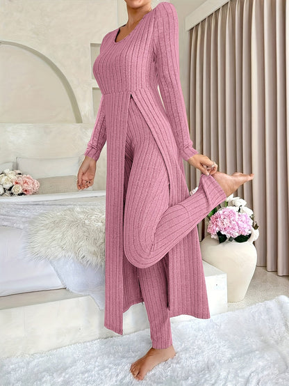 Solvi | Ribbed Knit Crew Neck Two-Piece Set
