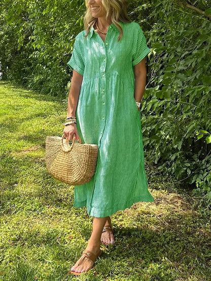 Adrienne | Striped Button-Up Midi Dress
