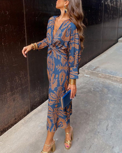Seraphina | Draped Long Sleeve Wedding Guest Midi Dress