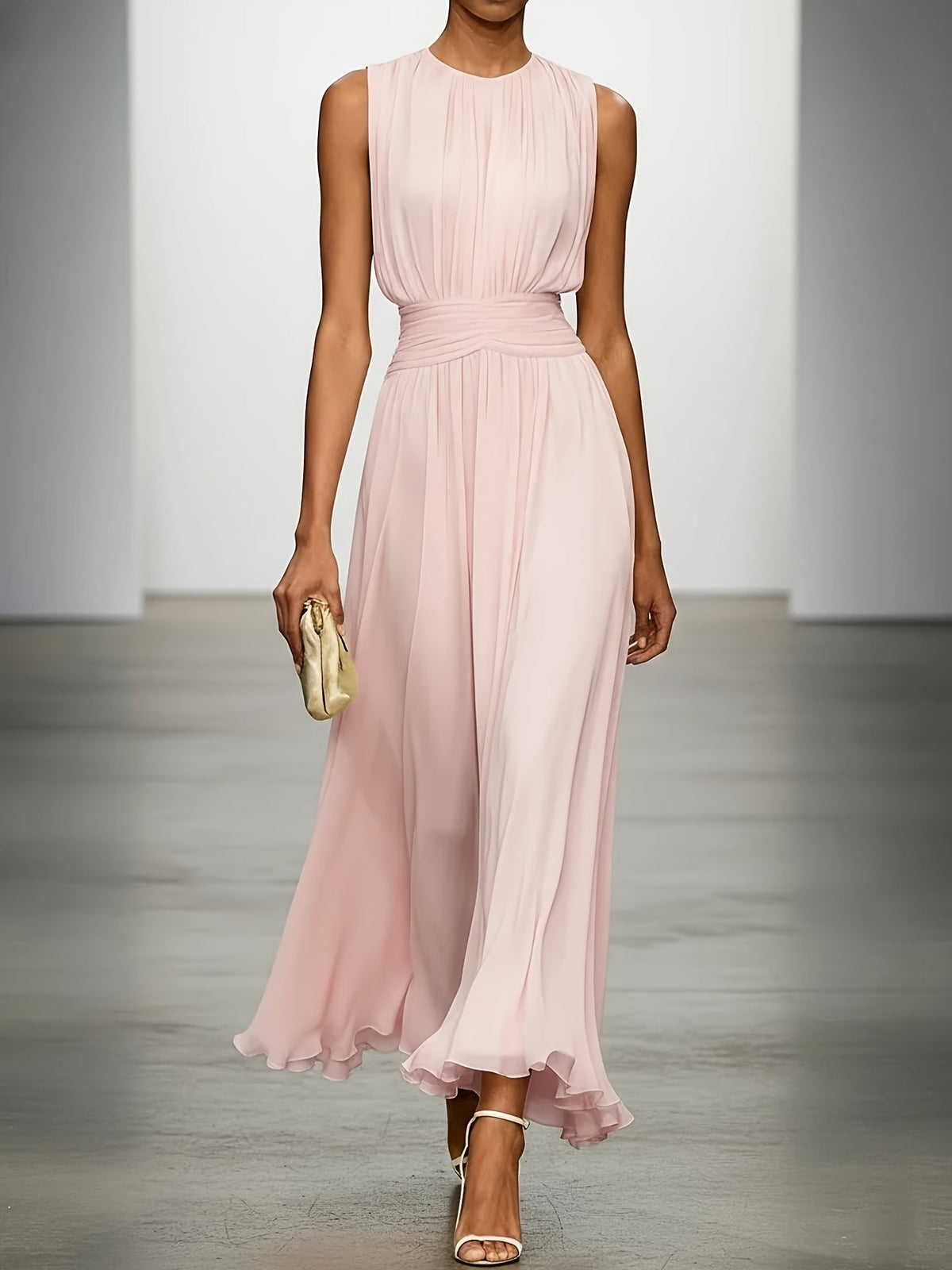 Rosemary | Ruched Waist Pleated Wedding Guest Maxi Dress