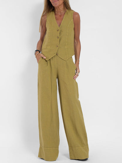 Vera | Buttoned Vest and Wide-Leg Trouser Set