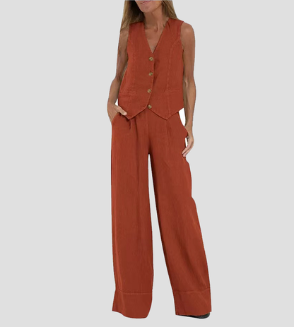 Vera | Buttoned Vest and Wide-Leg Trouser Set