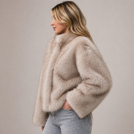 Women's Ebba cropped faux fur jacket in Khaki