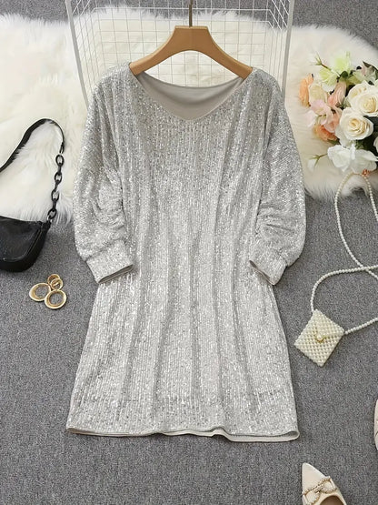 Estelle | Sequin Off-Shoulder Long-Sleeve Mini Dress