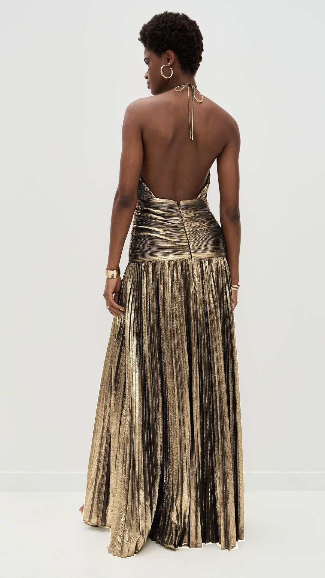 Astra | Metallic Plissé Halter Gown