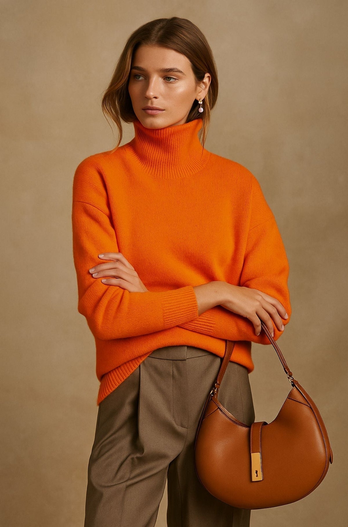 Women's Embla oversized turtleneck sweater in Orange