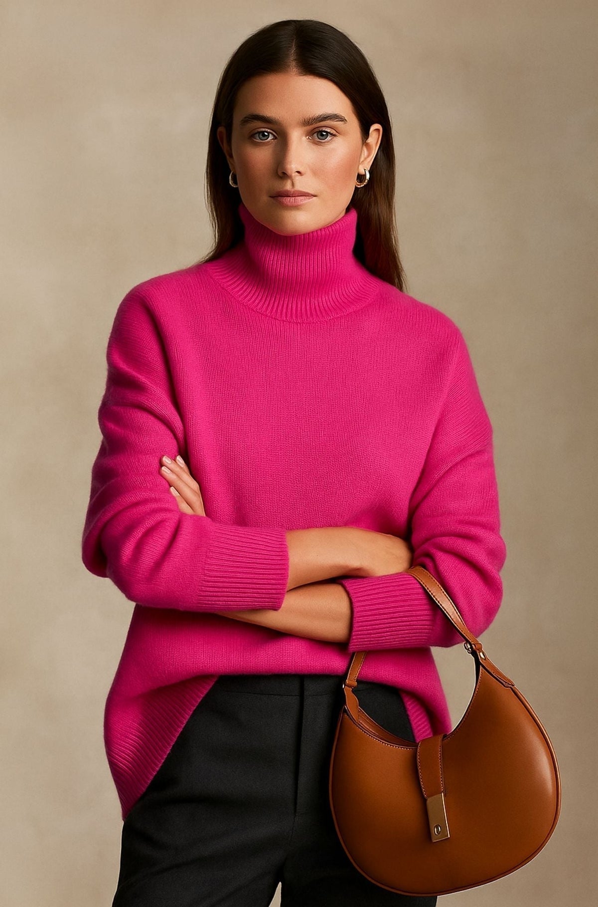Women's Embla oversized turtleneck sweater in Pink