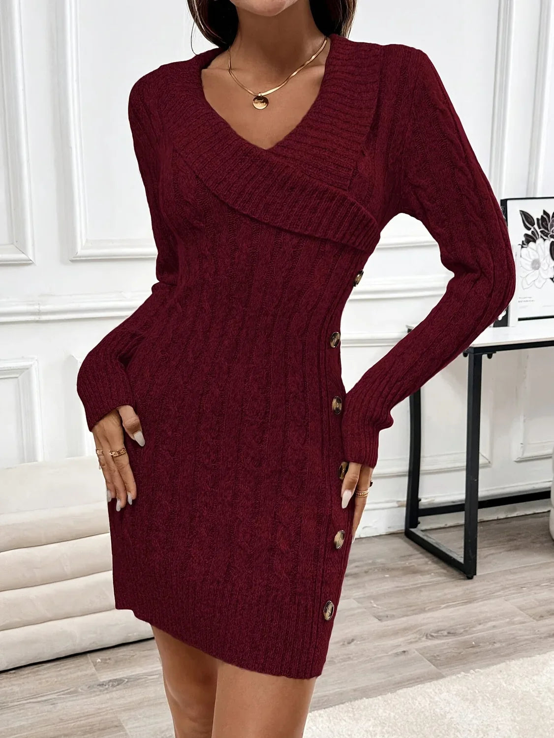 Women's Emerson cable knit midi sweater dress - view 3