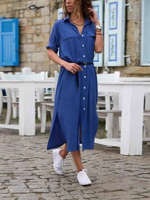 Edith | Button-Down Belted Midi Dress