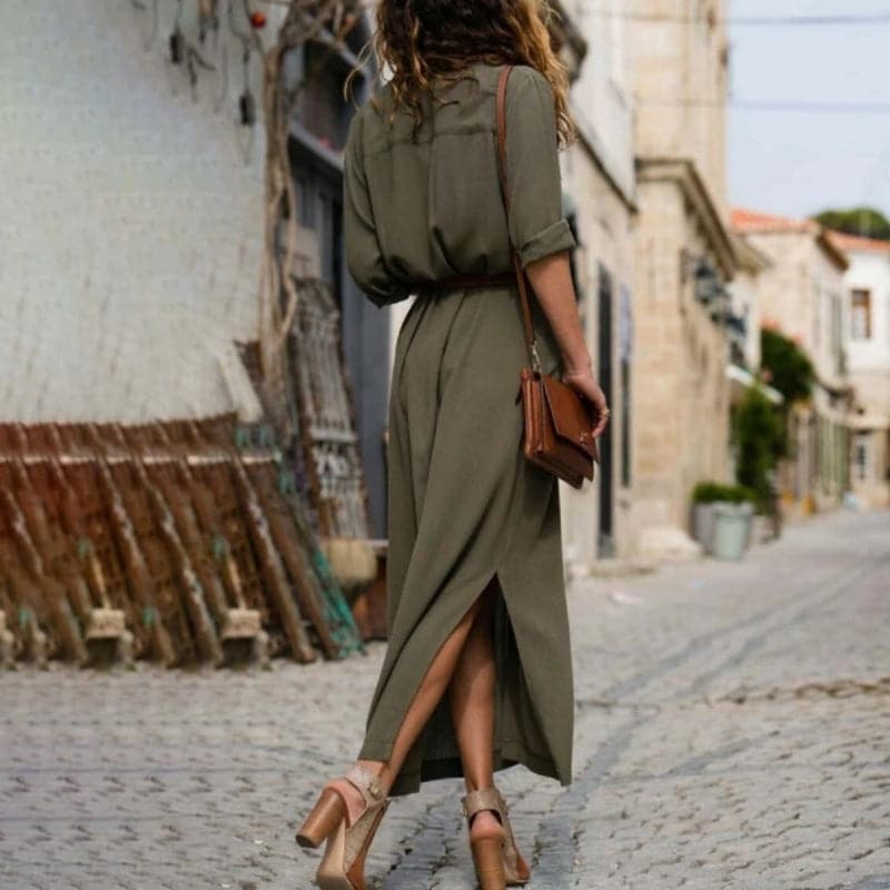 Edith | Button-Down Belted Midi Dress