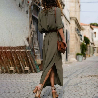 Edith | Button-Down Belted Midi Dress
