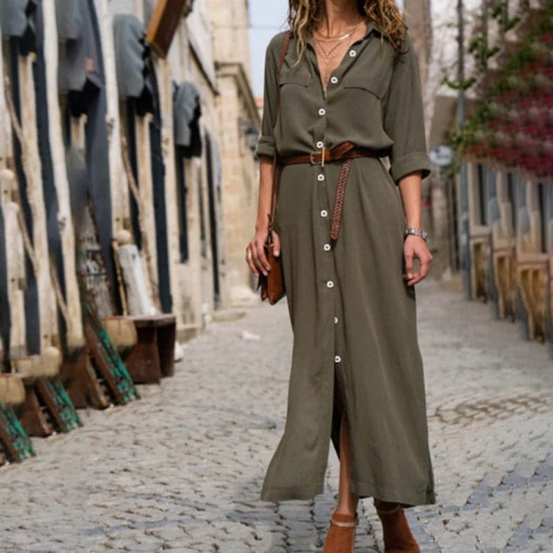 Edith | Button-Down Belted Midi Dress