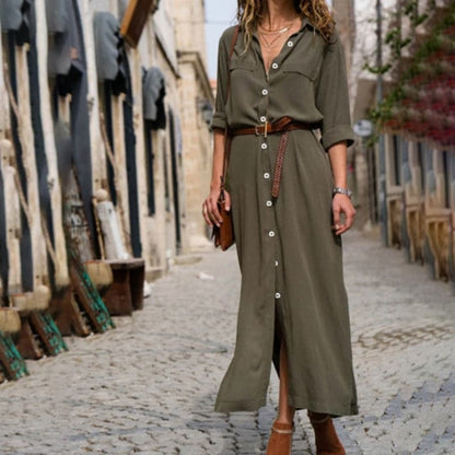 Edith | Button-Down Belted Midi Dress