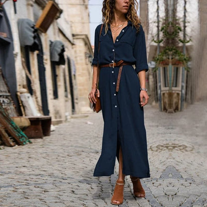 Edith | Button-Down Belted Midi Dress
