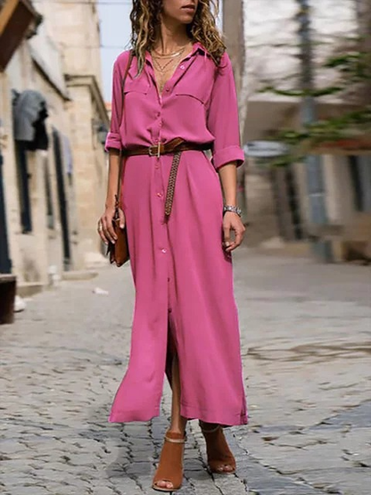 Edith | Button-Down Belted Midi Dress