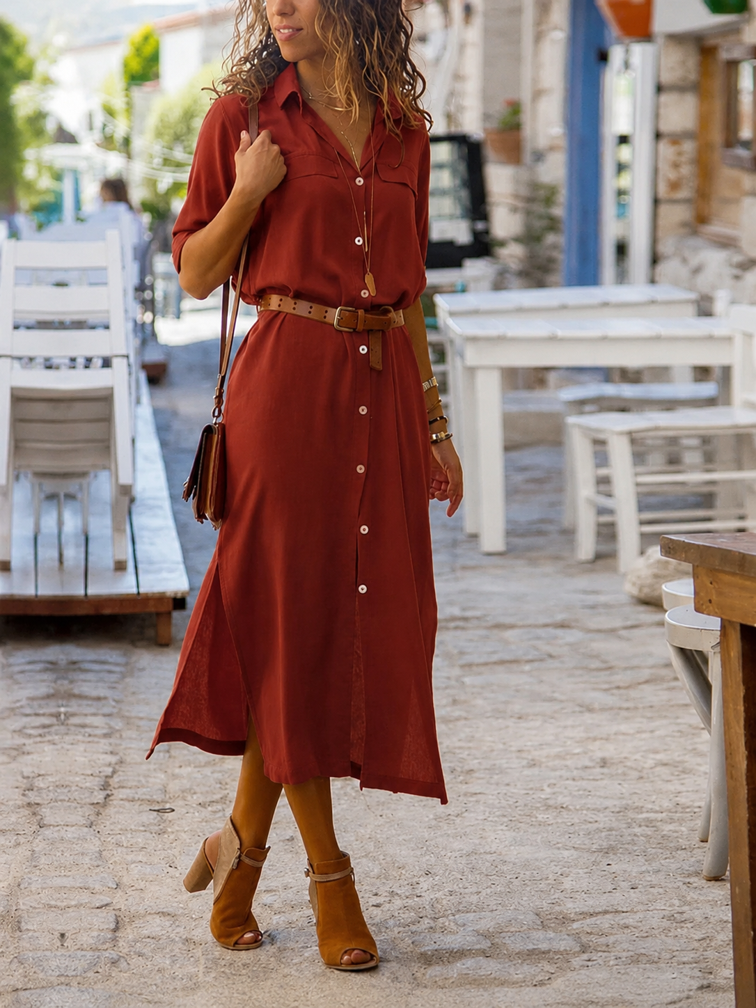 Edith | Button-Down Belted Midi Dress