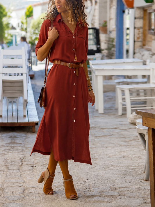 Edith | Button-Down Belted Midi Dress