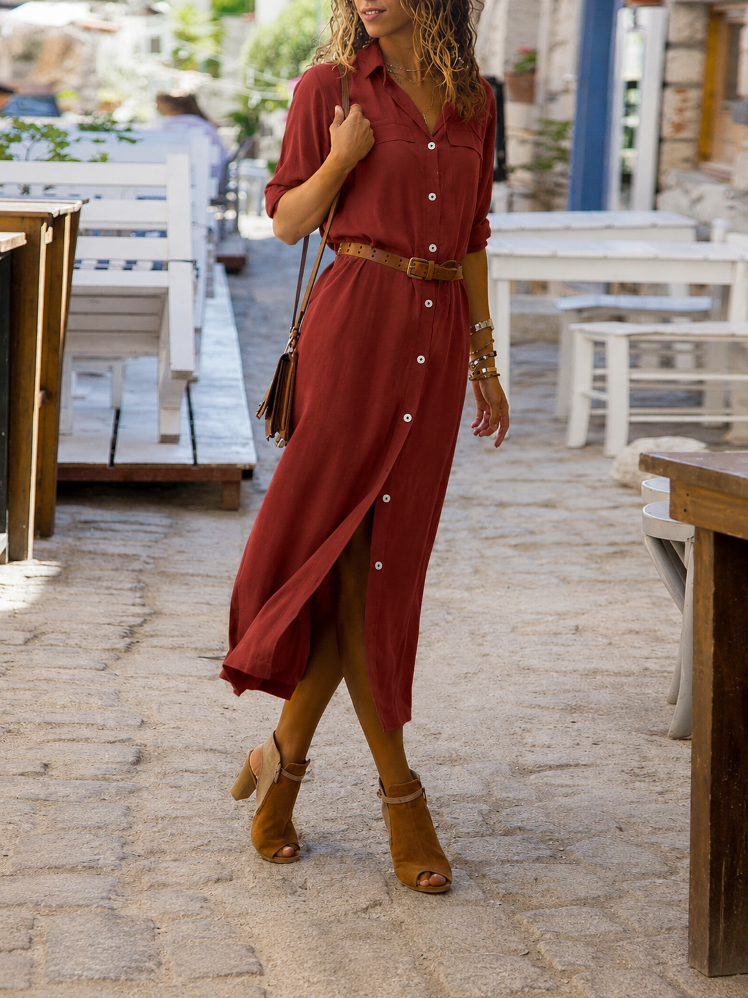 Edith | Button-Down Belted Midi Dress