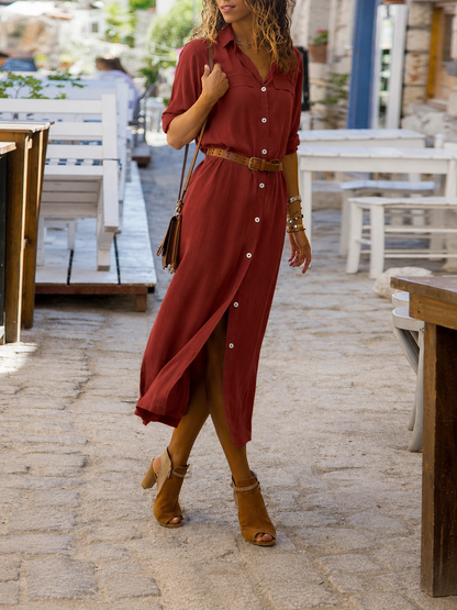 Edith | Button-Down Belted Midi Dress