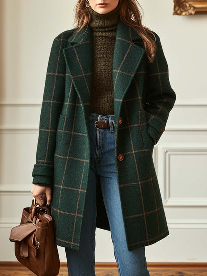 Women's Ester retro plaid coat in Dark Green