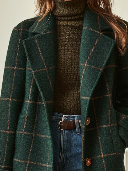 Women's Ester retro plaid coat in Dark Green