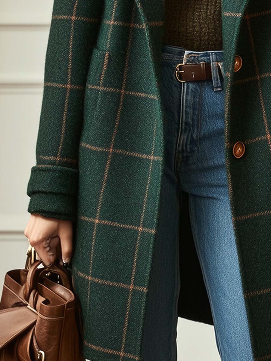 Women's Ester retro plaid coat in Dark Green