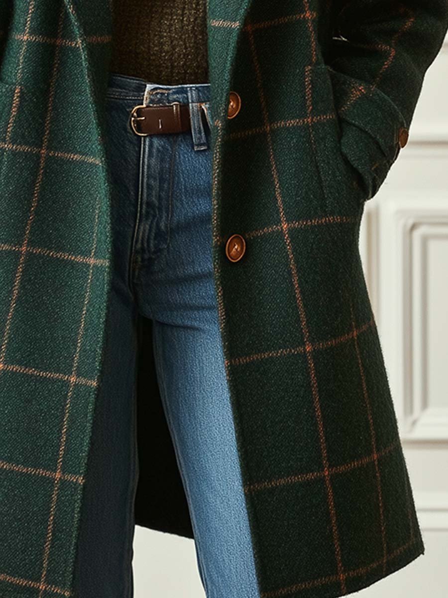 Women's Ester retro plaid coat in Dark Green