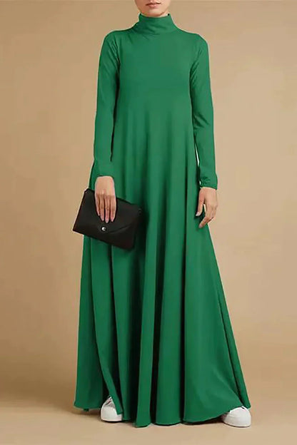 High neck long sleeve maxi dress, full length view