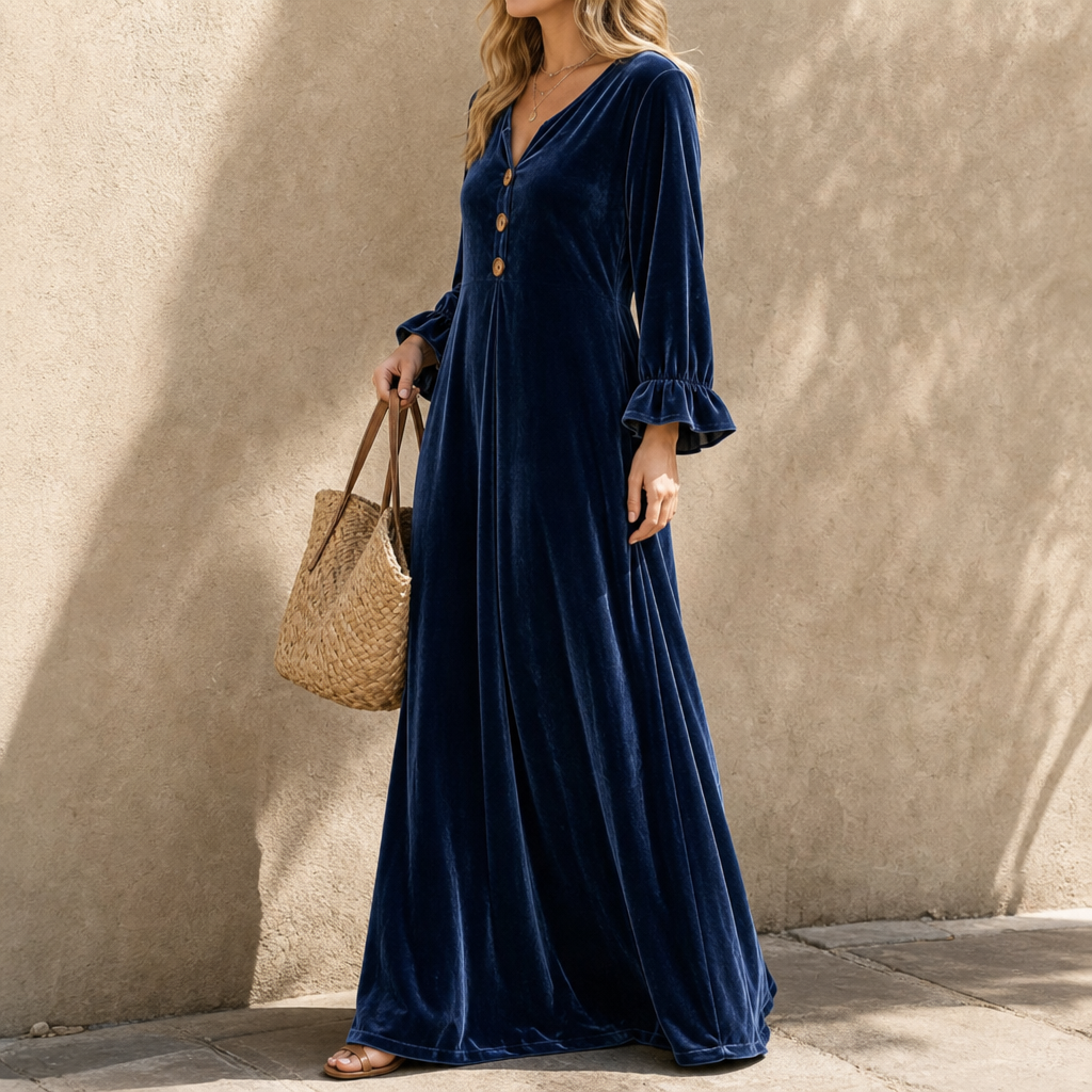 Eulalia long sleeve empire waist maxi dress, front view