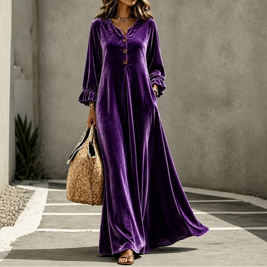 Long sleeve empire waist maxi dress in purple