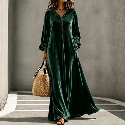 Long sleeve empire waist maxi dress in dark green