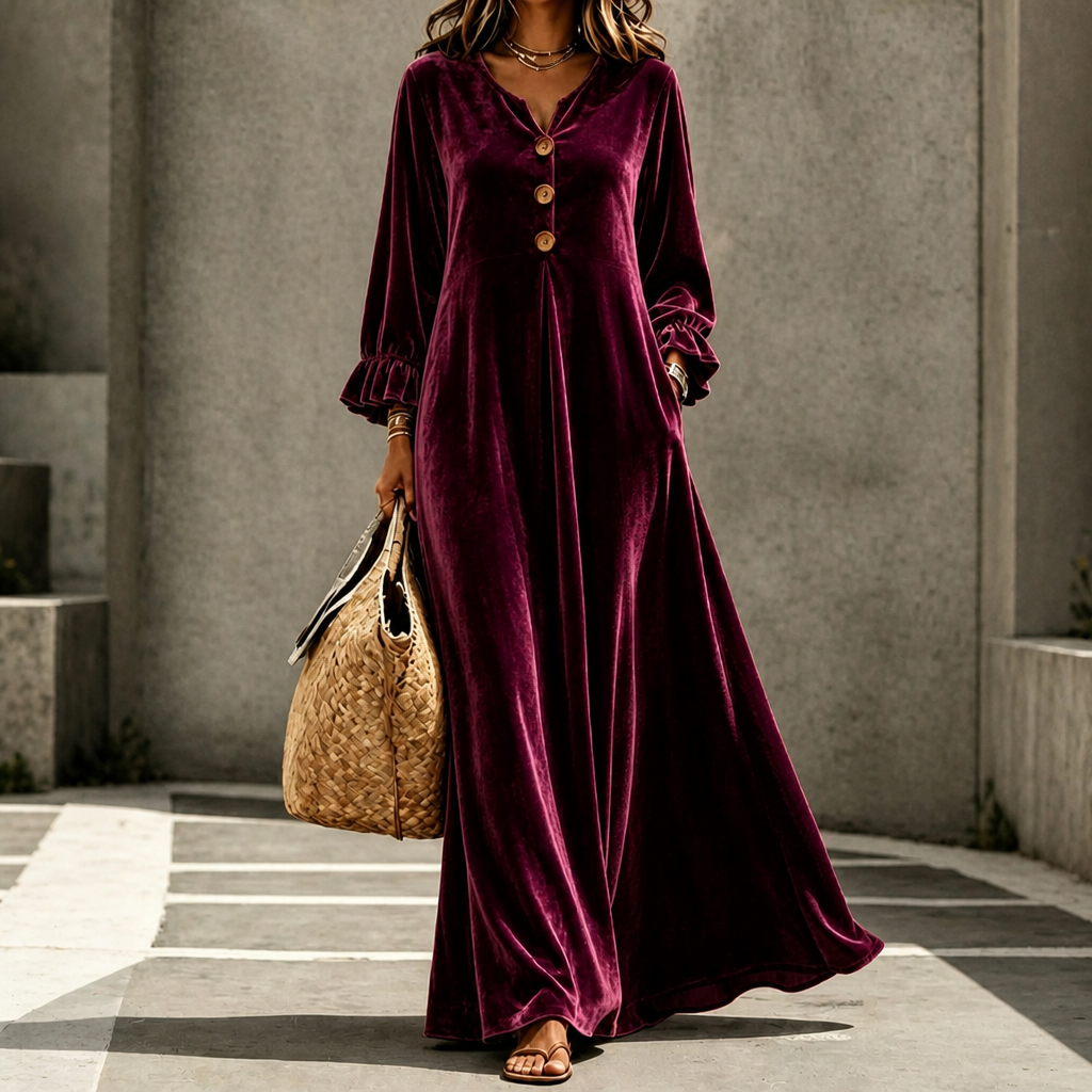 Long sleeve empire waist maxi dress in wine red
